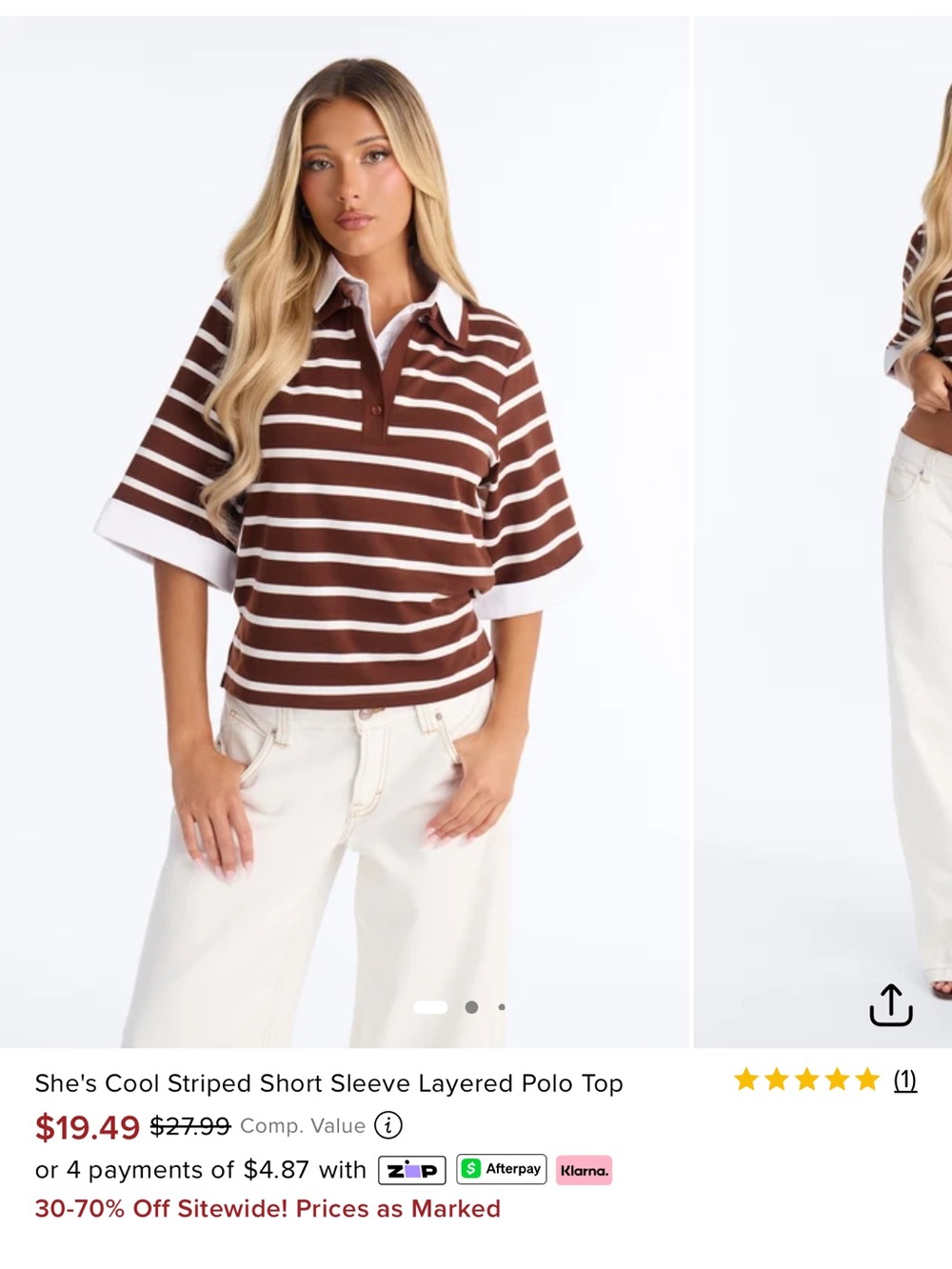 Fashion Nova She's Cool Brown & White Striped Polo Top